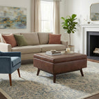 Owen 34 Inch Wide Coffee Table Storage Ottoman in Distressed Saddle