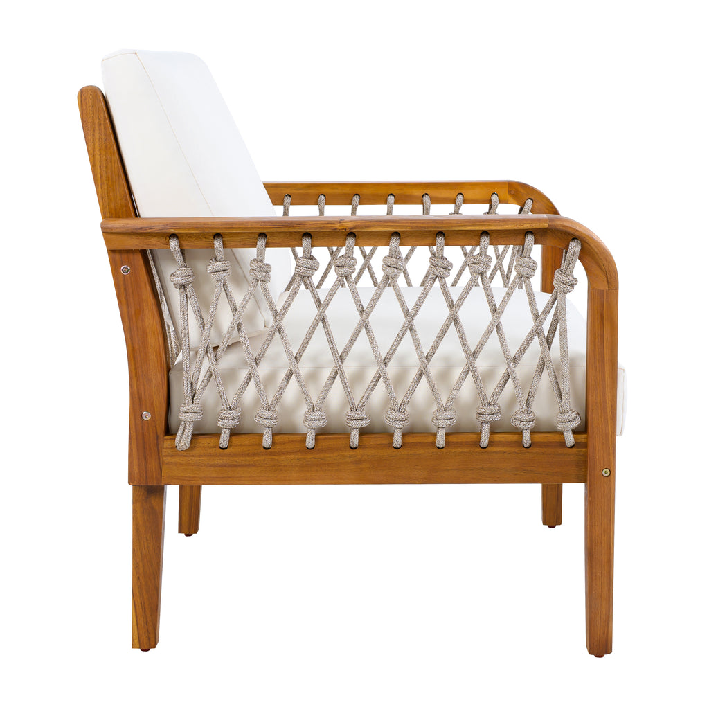 Outdoor Acacia Wood Club Chair with Handwoven Rope
