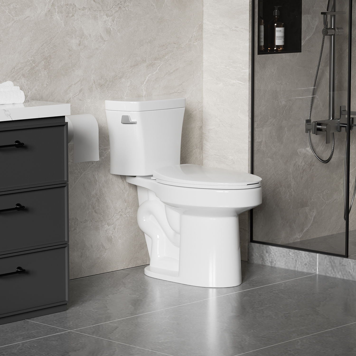 Gloss 2 Piece Toilet With 1.28 Gpf Tornado Flush, Rimless Bowl, Soft Closing Seat - Gloss White