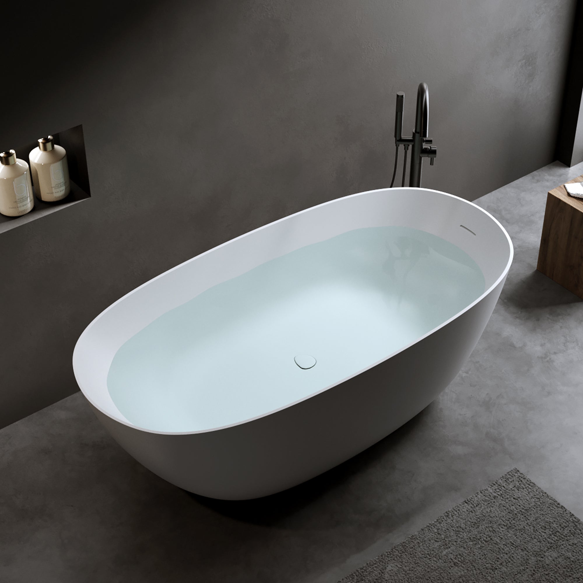 57" Solid Surface Matte Tub - Freestanding Soaking Bathtub