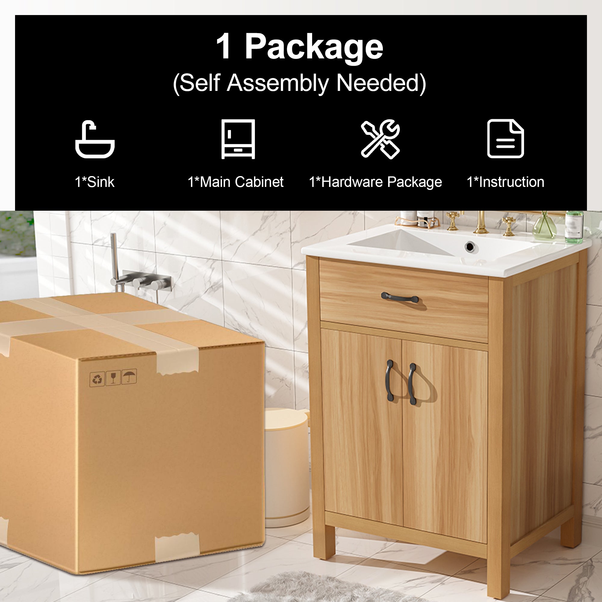 24" Bathroom Vanity With Solid Wood Frame
