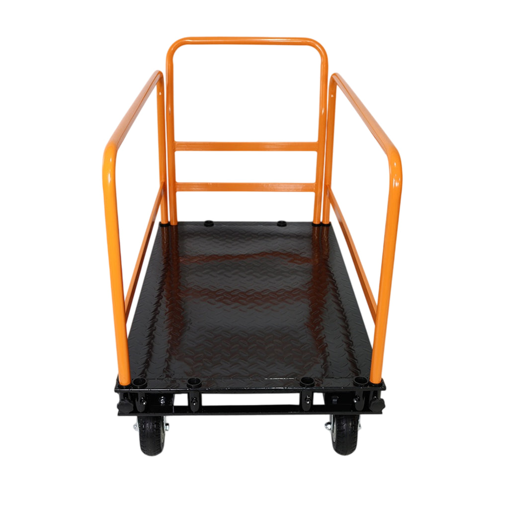 Heavy Duty Steel Platform Cart with Adjustable Guardrails, Yellow and Black