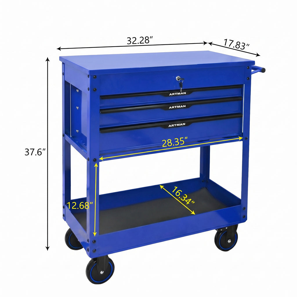 3 Drawers Multifunctional Tool Cart with Wheels and Steel Top