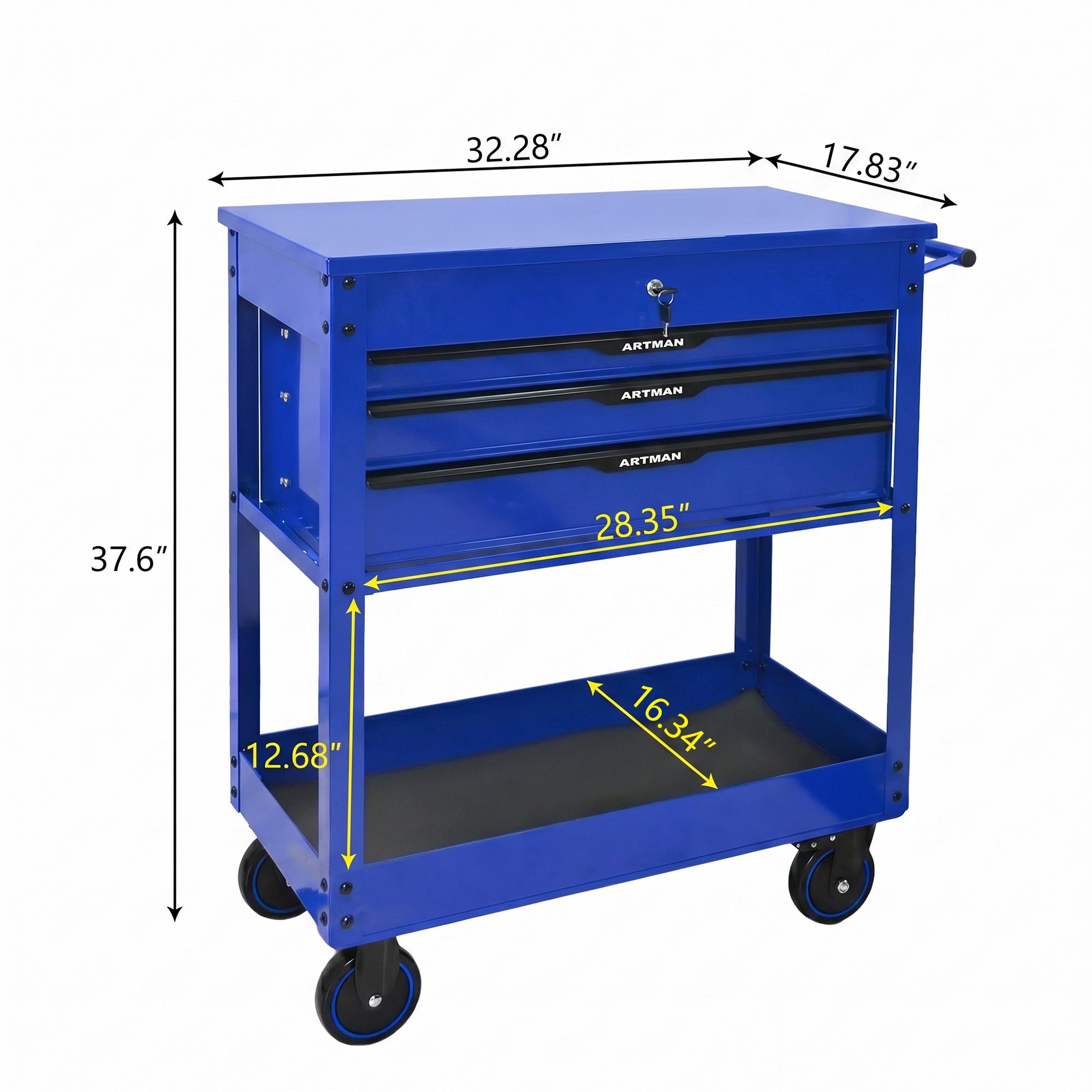 3 Drawers Multifunctional Tool Cart with Wheels and Steel Top
