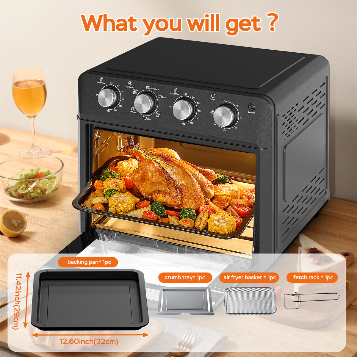 Plum Chef Air Fryer Oven 27.5QT - 6-in-1 Countertop Convection Oven