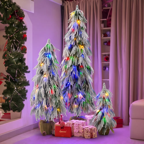 Pre-Lit Flocked Christmas Tree Set of 3