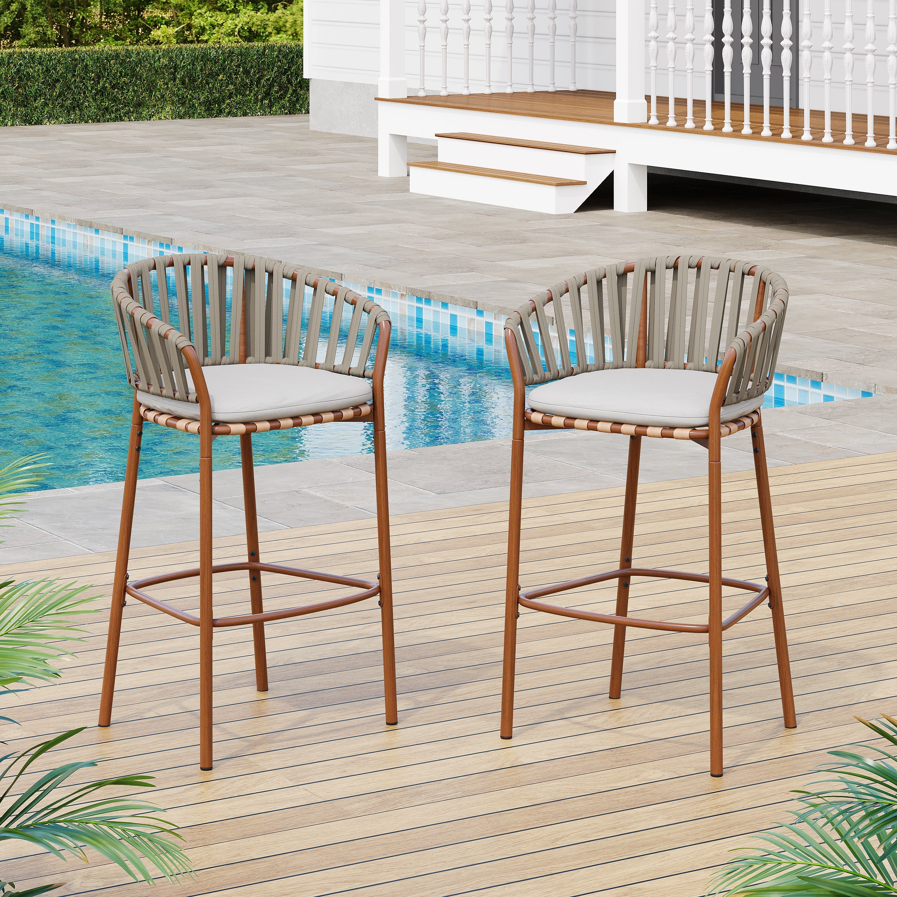 Lodi Outdoor Metal Rope Barstool Set of 2