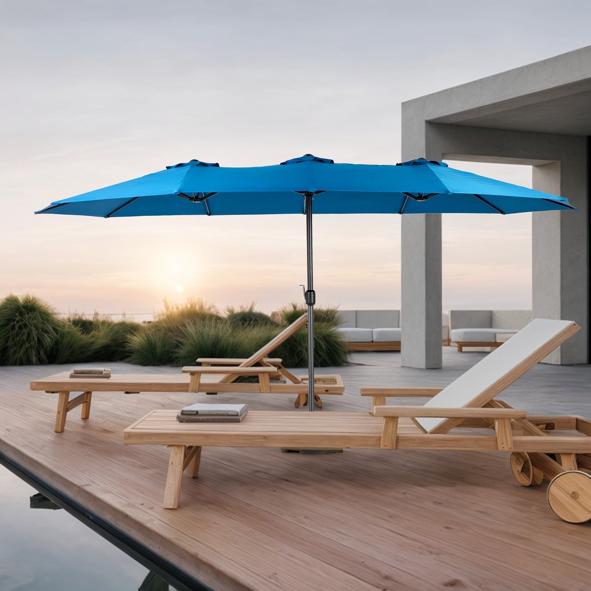 14.8 Ft Double Sided Outdoor Umbrella Rectangular Large with Crank