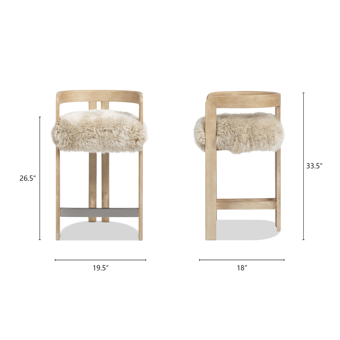 Millwick 26.5" Low Back Genuine Fur Counter Stool