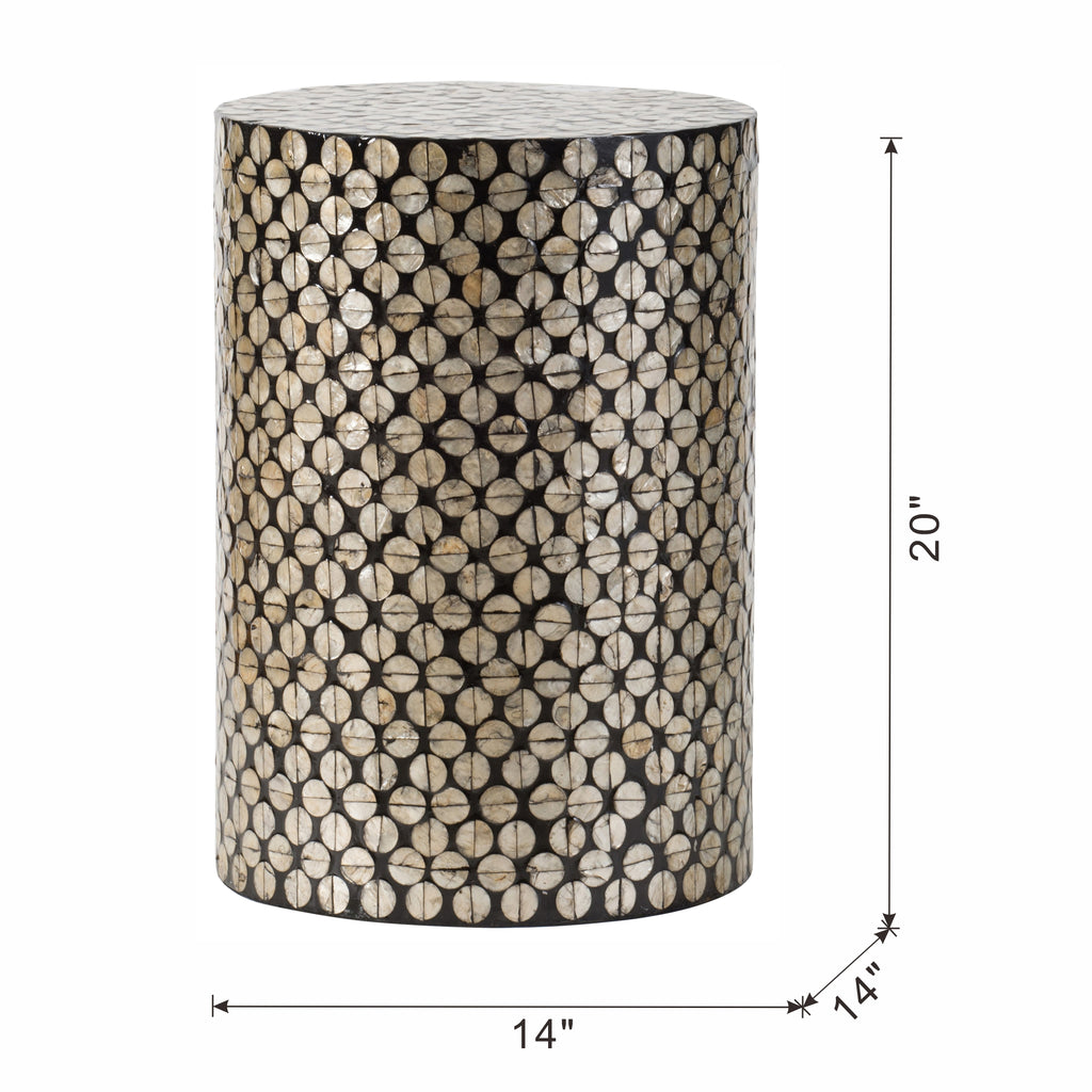 D14x20" Cylindrical Garden Capiz Stool, Accent Side Table, Black/Gold