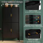 U_STYLE Modern Fluted Wine Cabinet with Glass Display & Stemware Rack