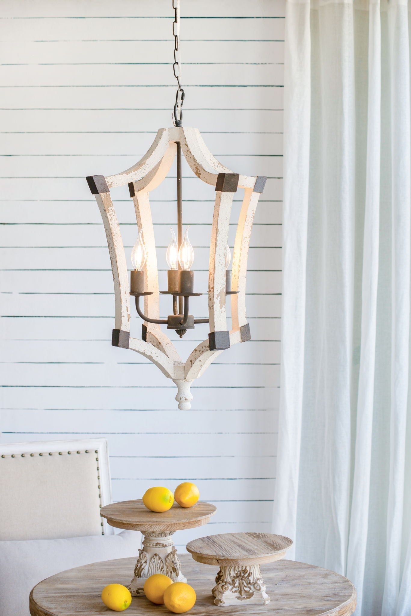 4 Light Chandelier with Adjustable Chain in Cream Finish