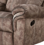 Zubaida Two Tone Chocolate Velvet Recliner Loveseat w/USB Port & Console