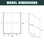 56-60"x74" Aluminum Frame Double Sliding Shower Door