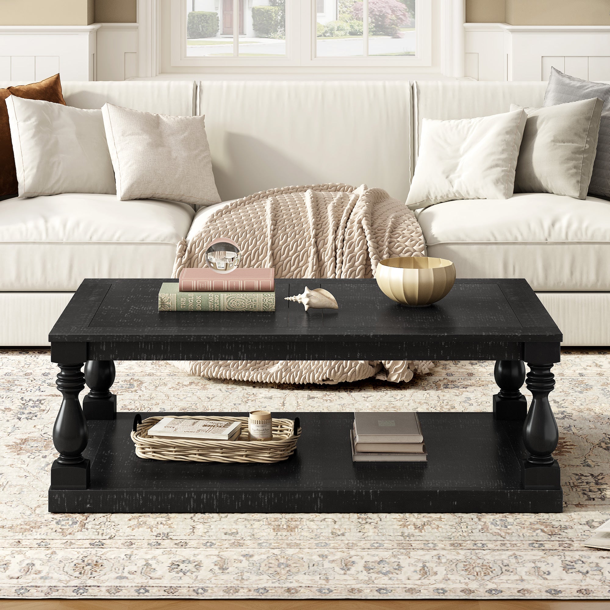 U_STYLE Vintage Coffee Table Featuring Artistic Vase Column Legs