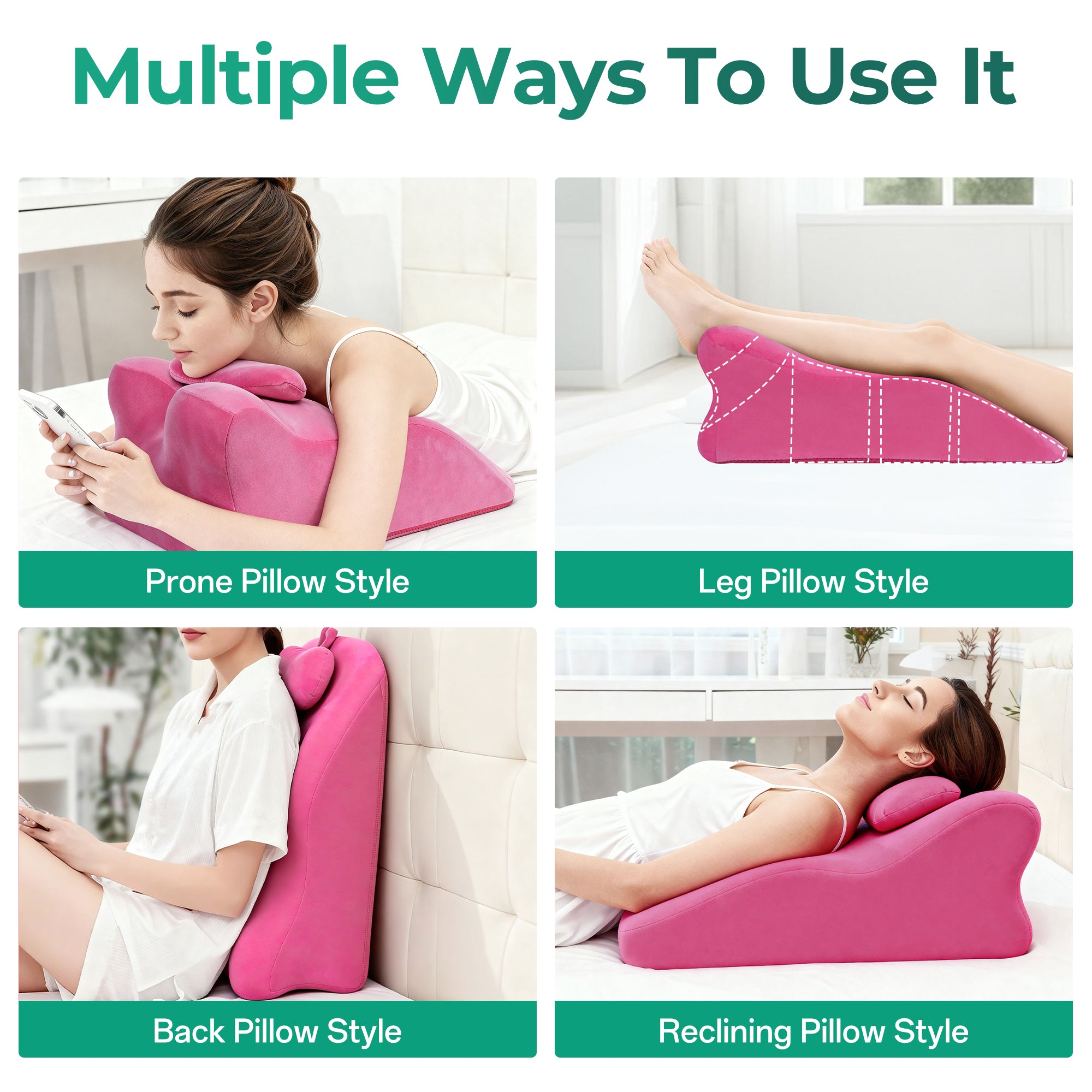 Ergonomic Spinal Posture Support & Multi-Functional Bed Pillow - Pink