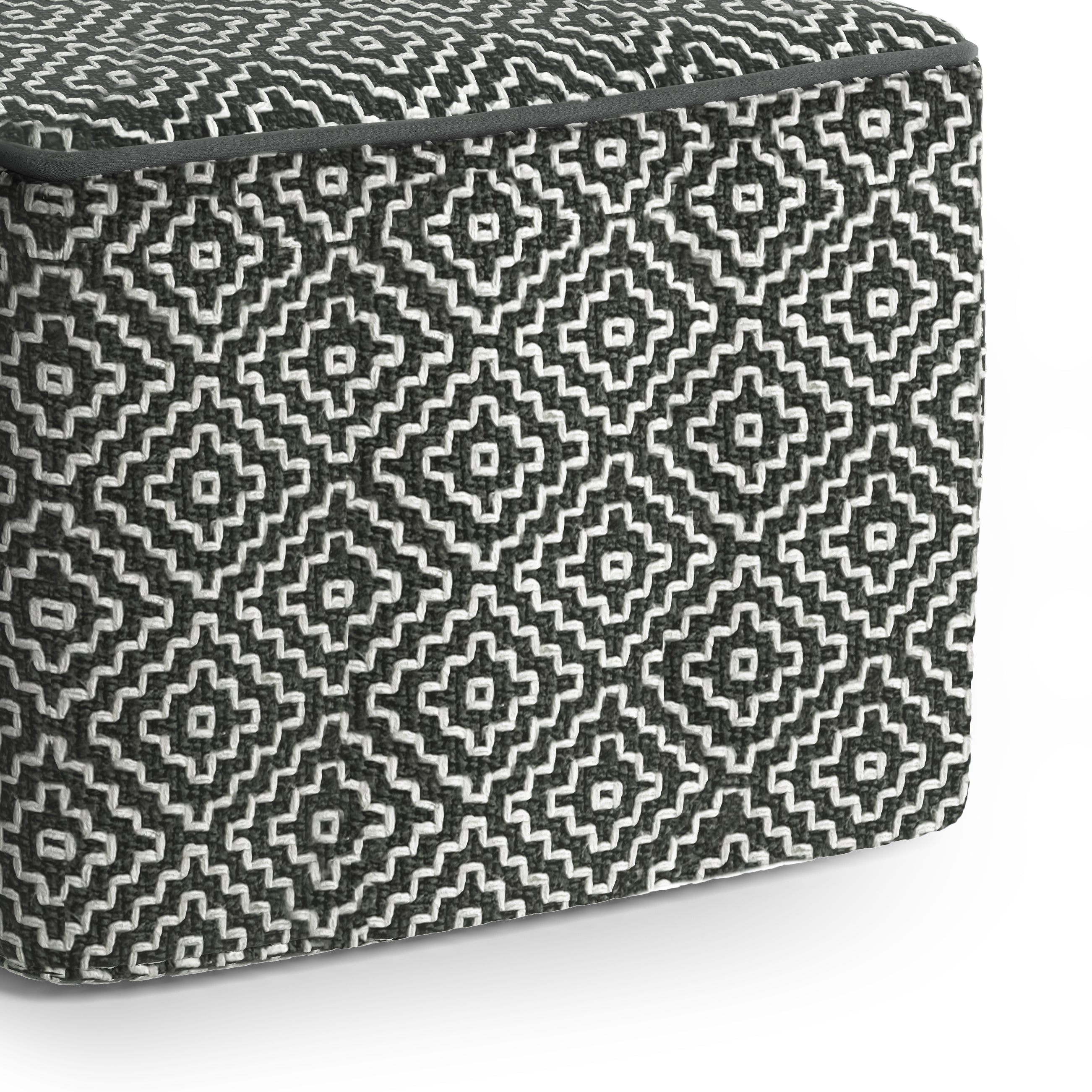 Briella Square Woven Outdoor / Indoor Pouf - Grey / White