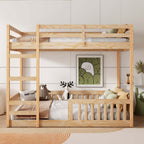 Full Over Full Wood Bunk Bed with Ladder and Guardrails