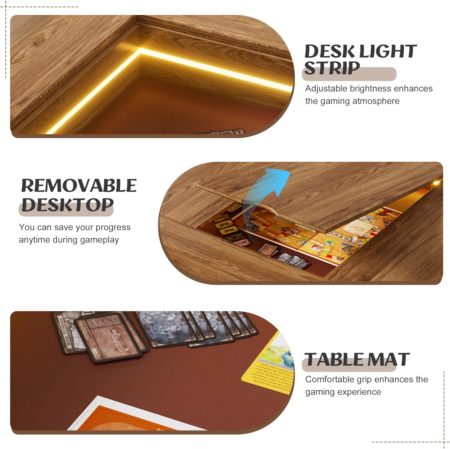 Gaming Table with Removable Top for 4-6 Players