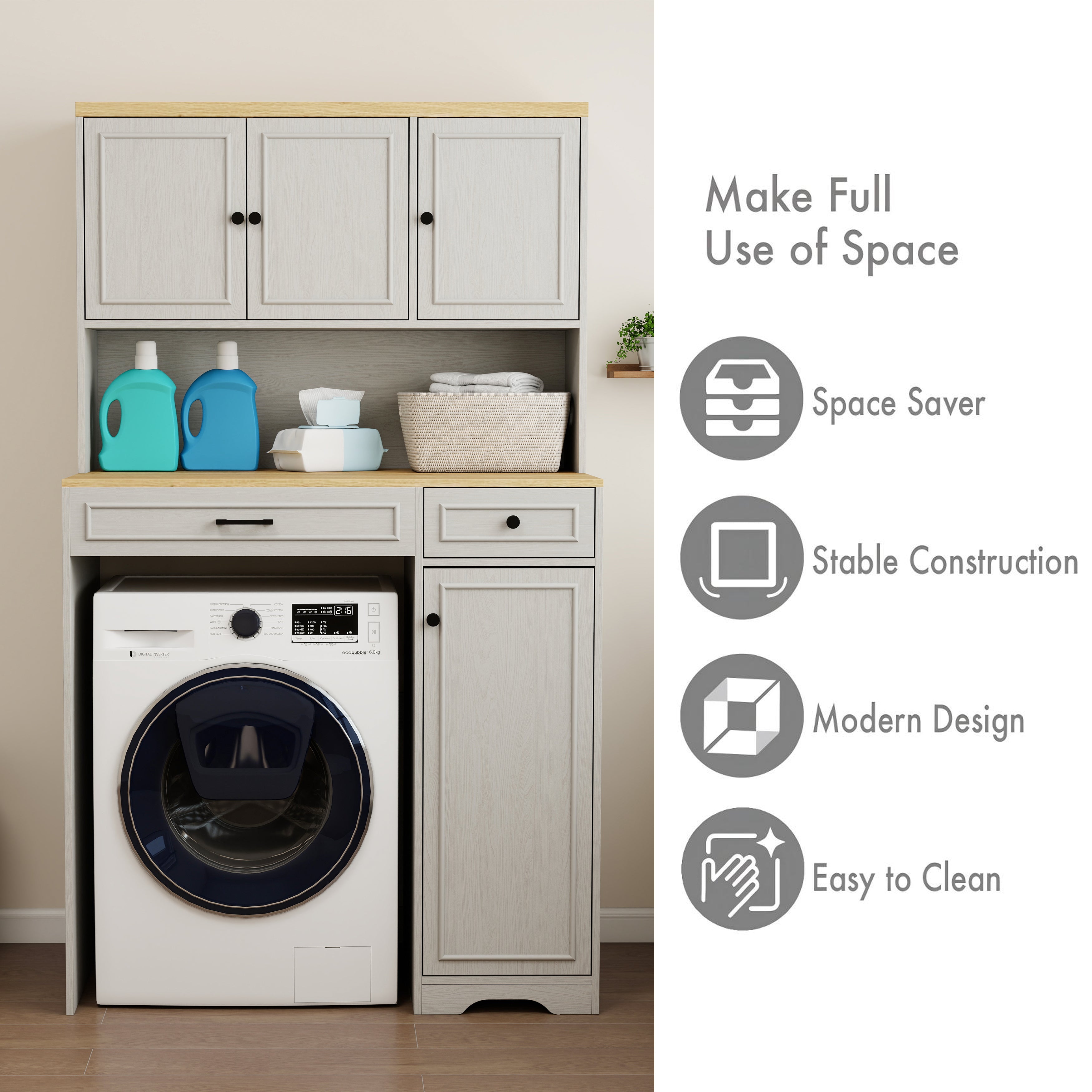 Over the Washer, Dryer and Robot Vacuum Storage Cabinet