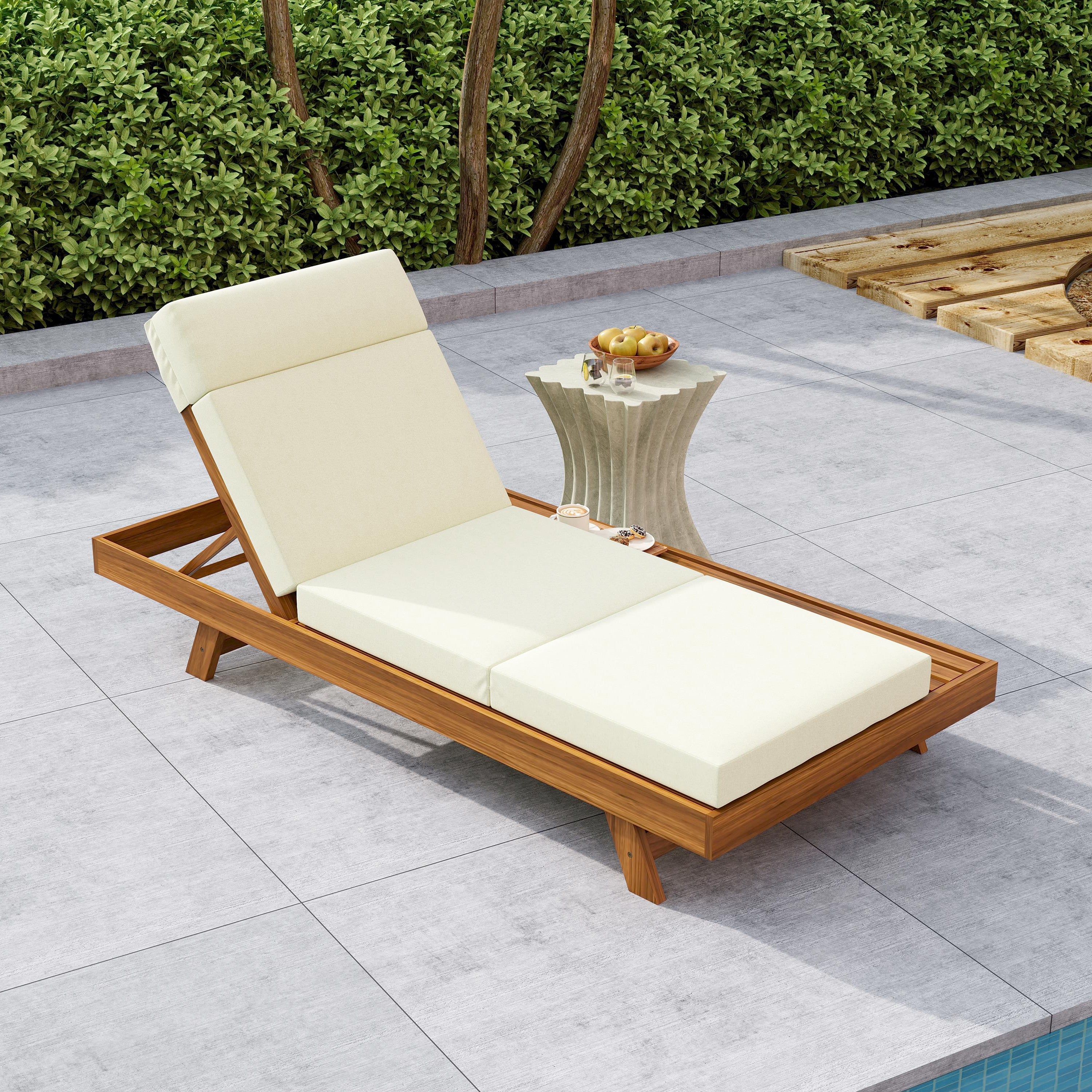 Lounge Chaise Set With Headrest - Acacia Wood & Water-Resistant Cushions
