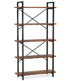 63" Tall 5-Tier Rustic Brown Industrial Bookshelf