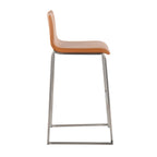 Contemporary Barstool in Stainless Steel and Camel Faux Leather - Set of 2