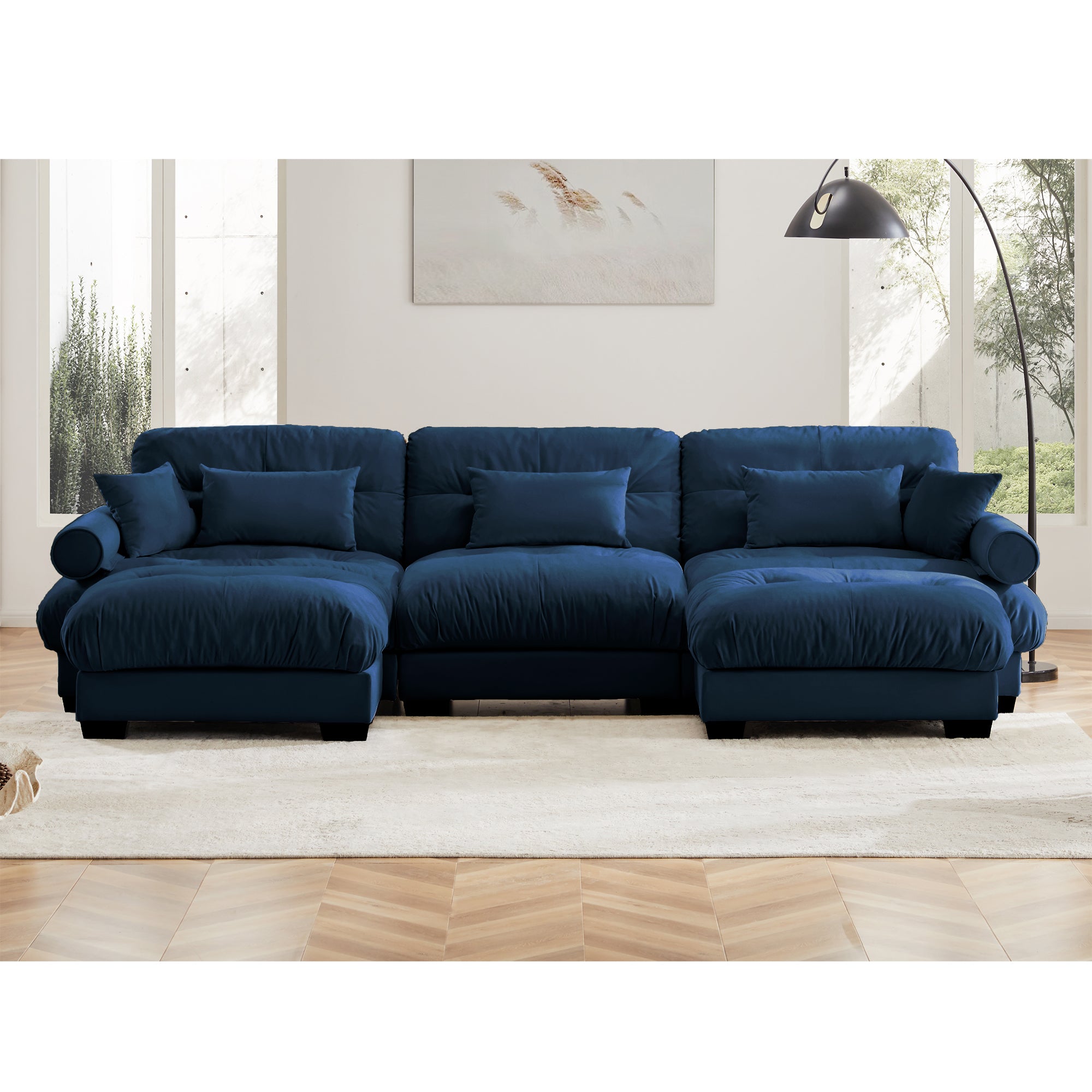 U Shape Modular Sectional Sofa Couch with Two Movable Ottomans