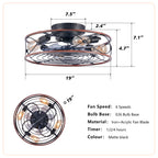 20'' Mounting Type Caged Ceiling Fan with Lights and Remote Control