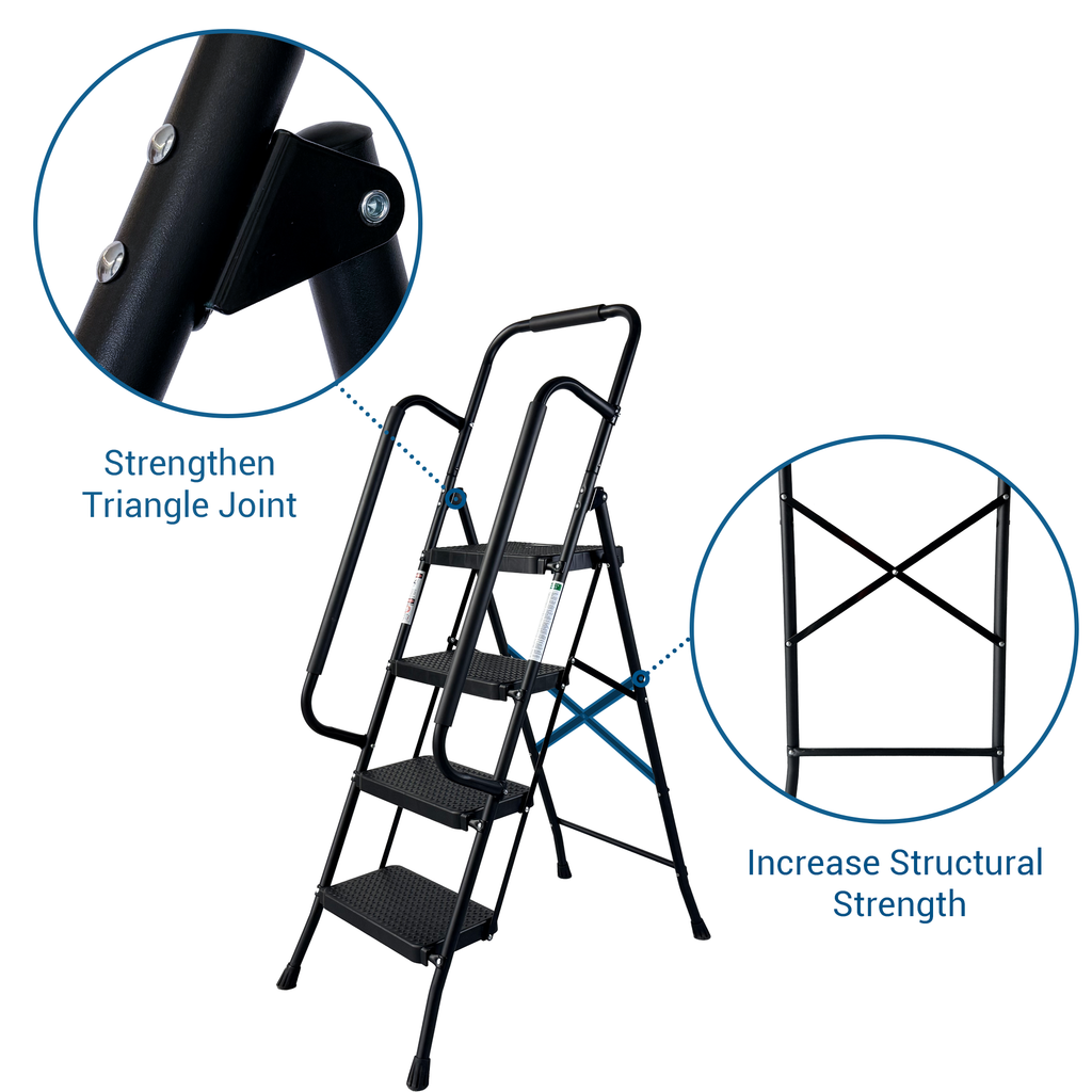 4 Step Ladder, Folding Step Stool with Wide Anti-Slip Pedal
