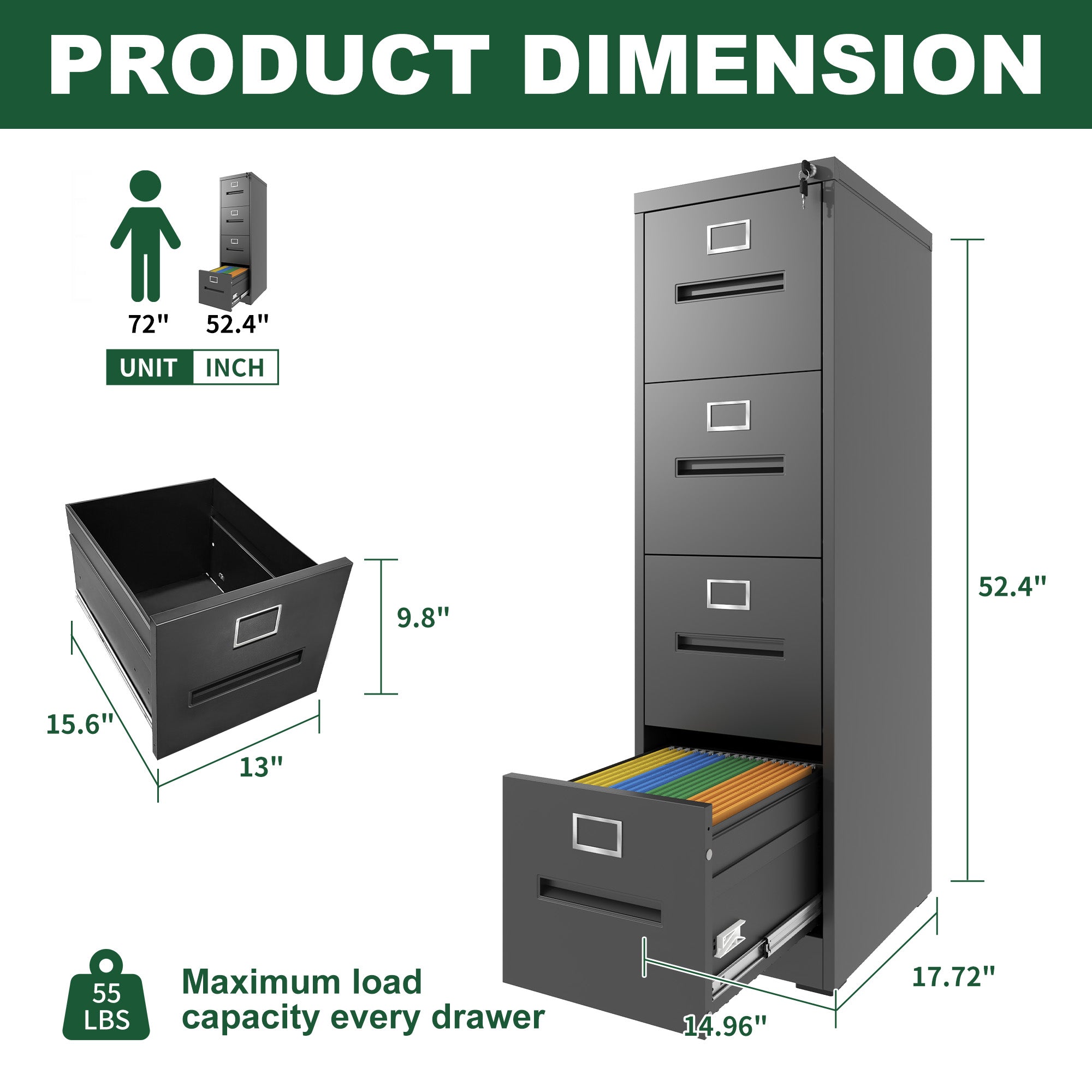 4 Drawer File Cabinet with Lock
