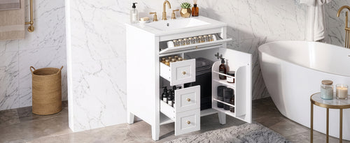 24" Modern Bathroom Vanity with Ceramic Sink and Storage Rack