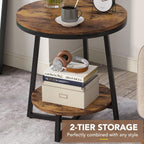 19.68" Industrial End Table with Storage Shelf – 2-Tier Round Side Table