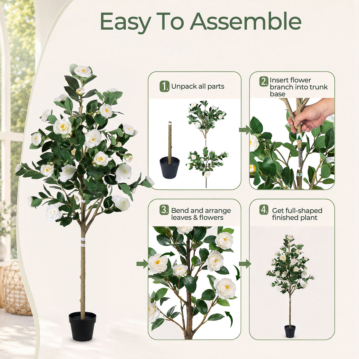 Artificial Camellia Tree 5-FT - Faux Plants Indoor Decoration