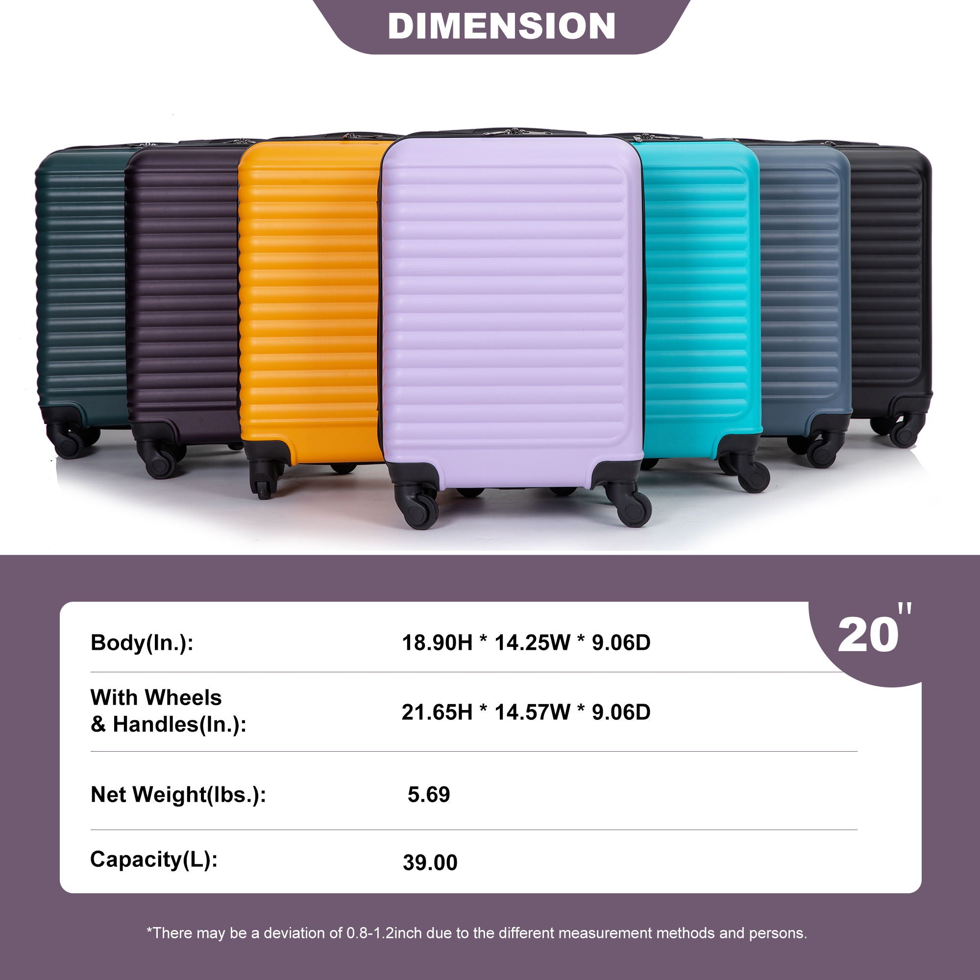 20" Carry-On Lightweight Hardside Luggage with Spinner Wheels
