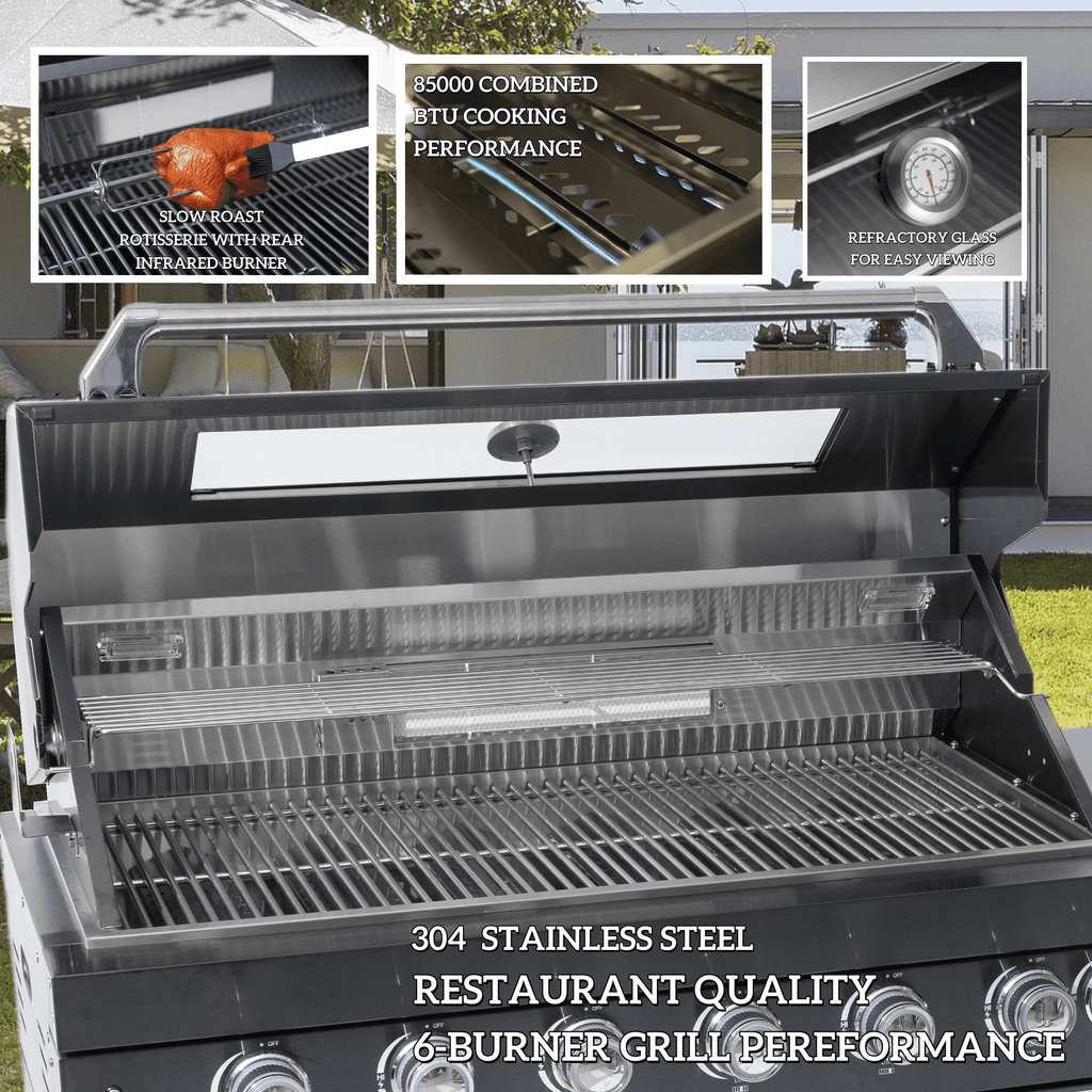 108-Inch 6-Burner Deluxe Stainless Steel Gas Outdoor Kitchen Grill