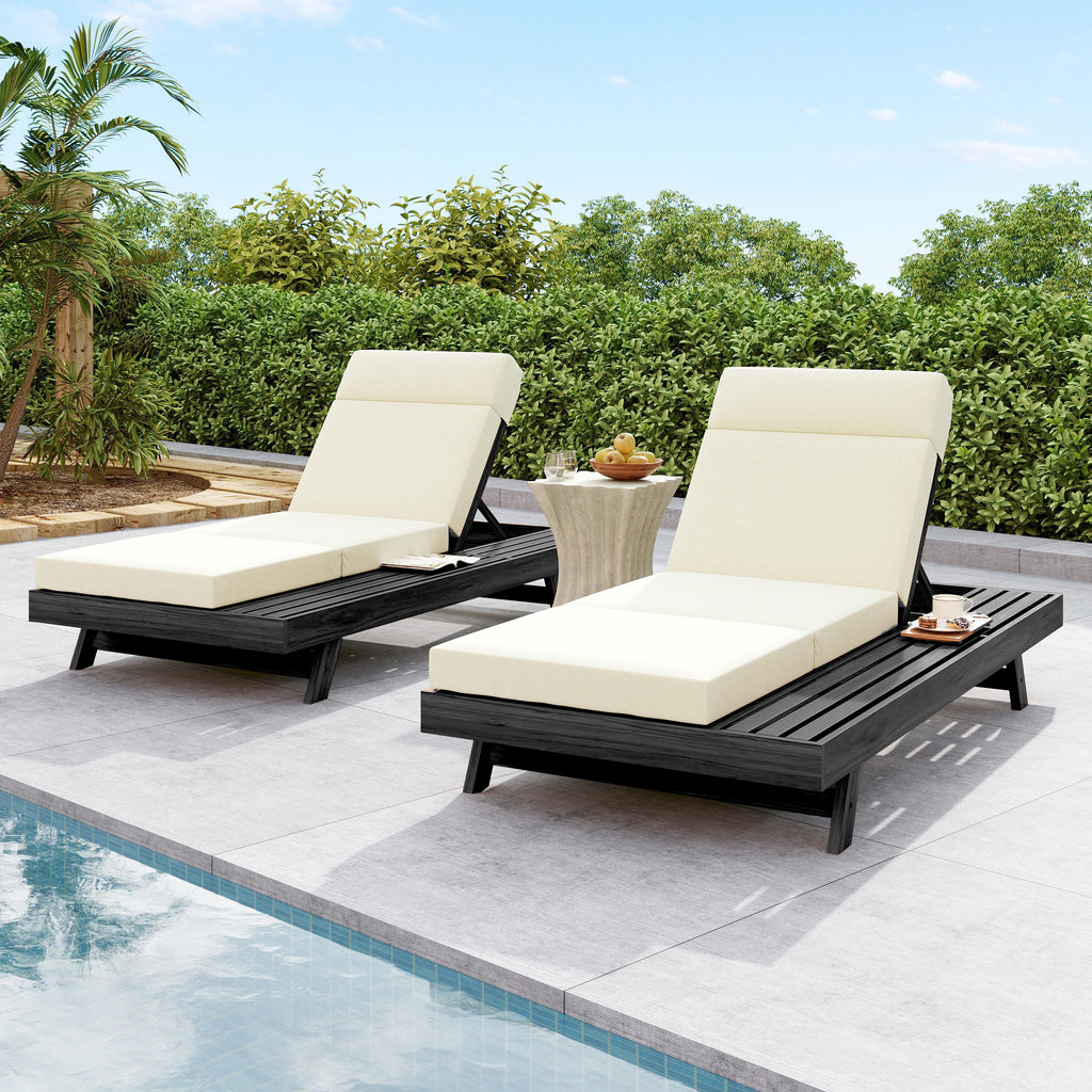 Lounge Chaise Set With Headrest, Acacia Wood