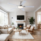 52 Inch Modern Brushed Nickel Flush Mount Ceiling Fan with Light and Remote Control