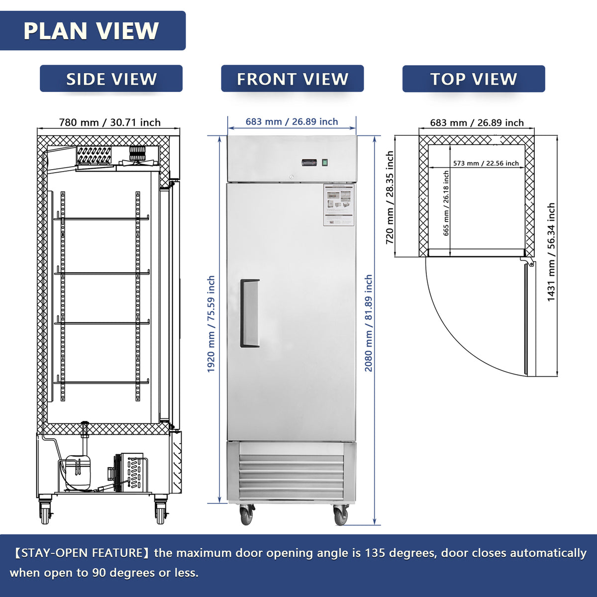 27"W Commercial Refrigerator with Solid Door