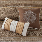 6 Piece Jacquard Quilt Set with Throw Pillows Brown/Gold King/Cal King