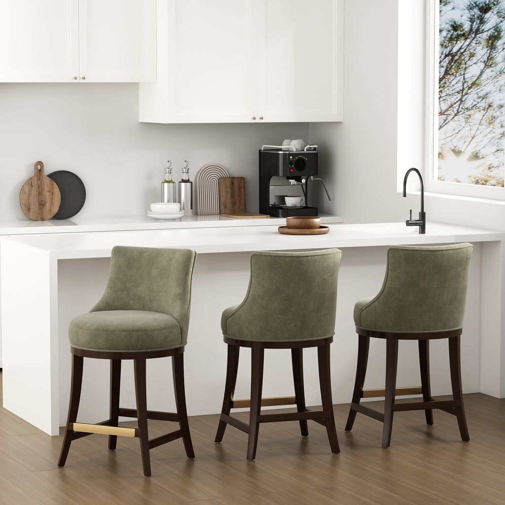 Lucia Wood Chenille Counter Stool in Leaf