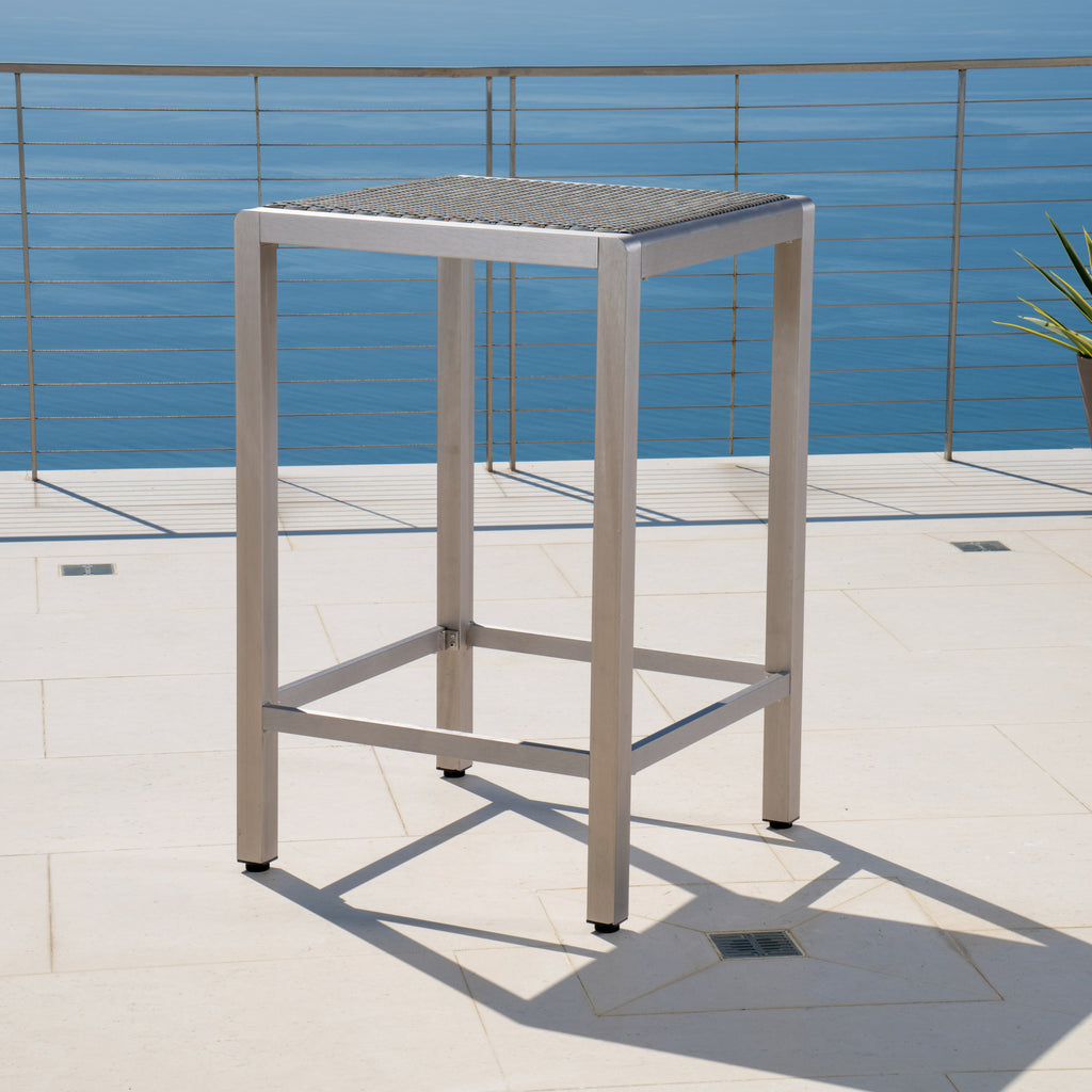 43" Outdoor Aluminum Frame Bar Table with PE Rattan Table Top