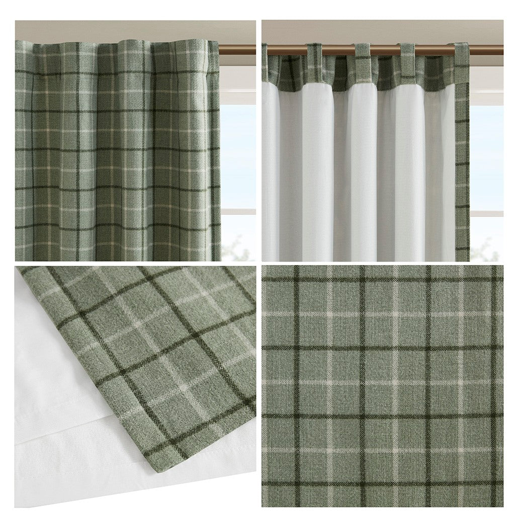 Plaid Rod Pocket and Back Tab Curtain Panel with Fleece Lining
