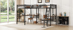 Twin Size Metal Loft Bed with Two Built-in Desks