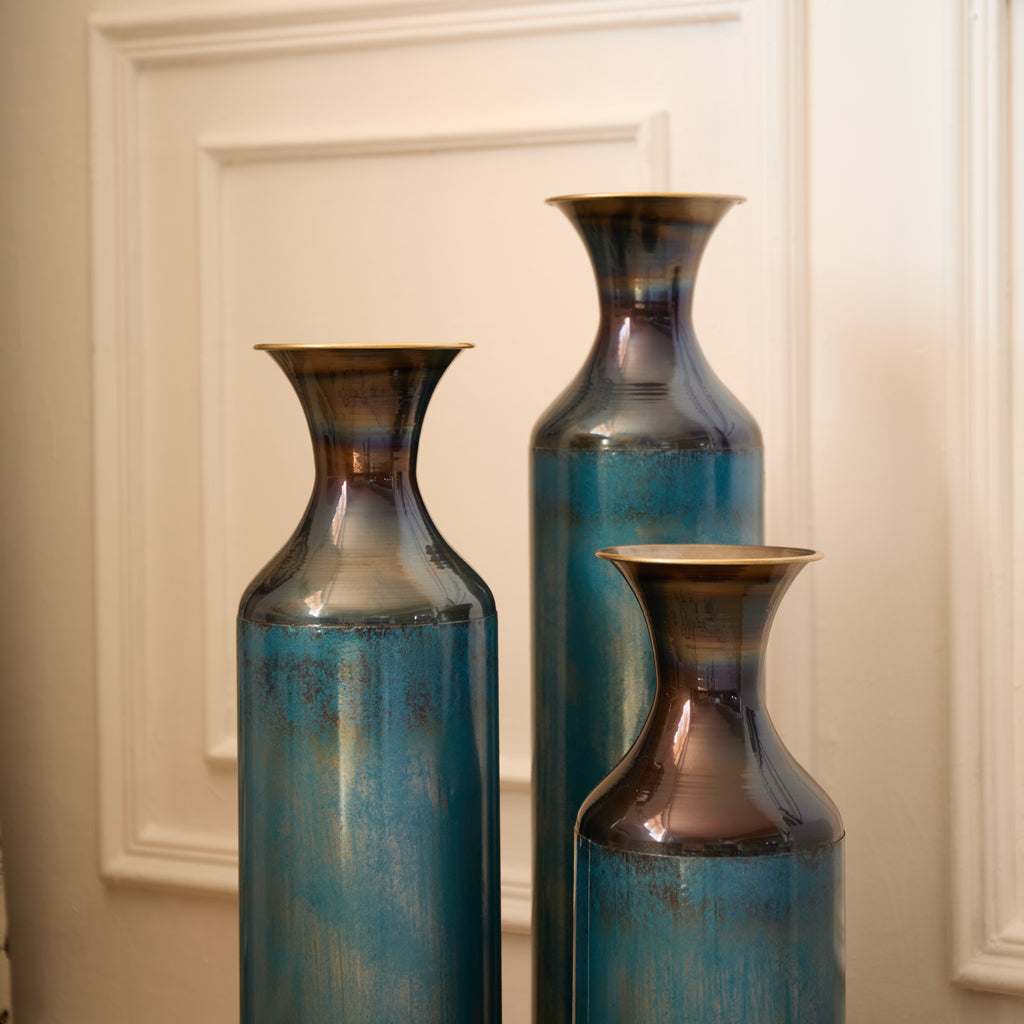 Torch-Fired Metal Vases Set of 3, Tall
