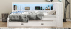 Full Size Wood Daybed with Storage Shelves, USB, LED, and Trundle