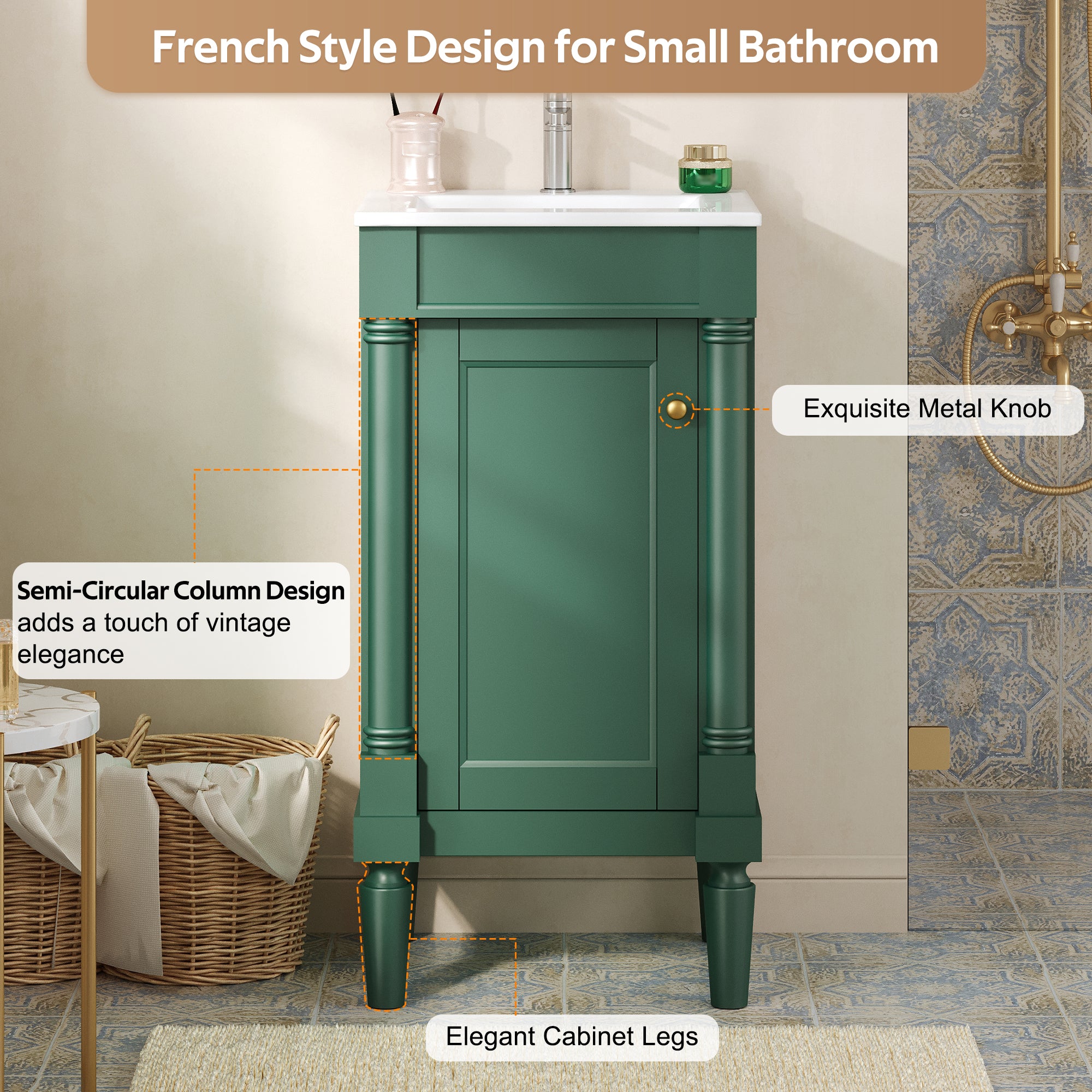 18" French Style Bathroom Cabinet with Storage