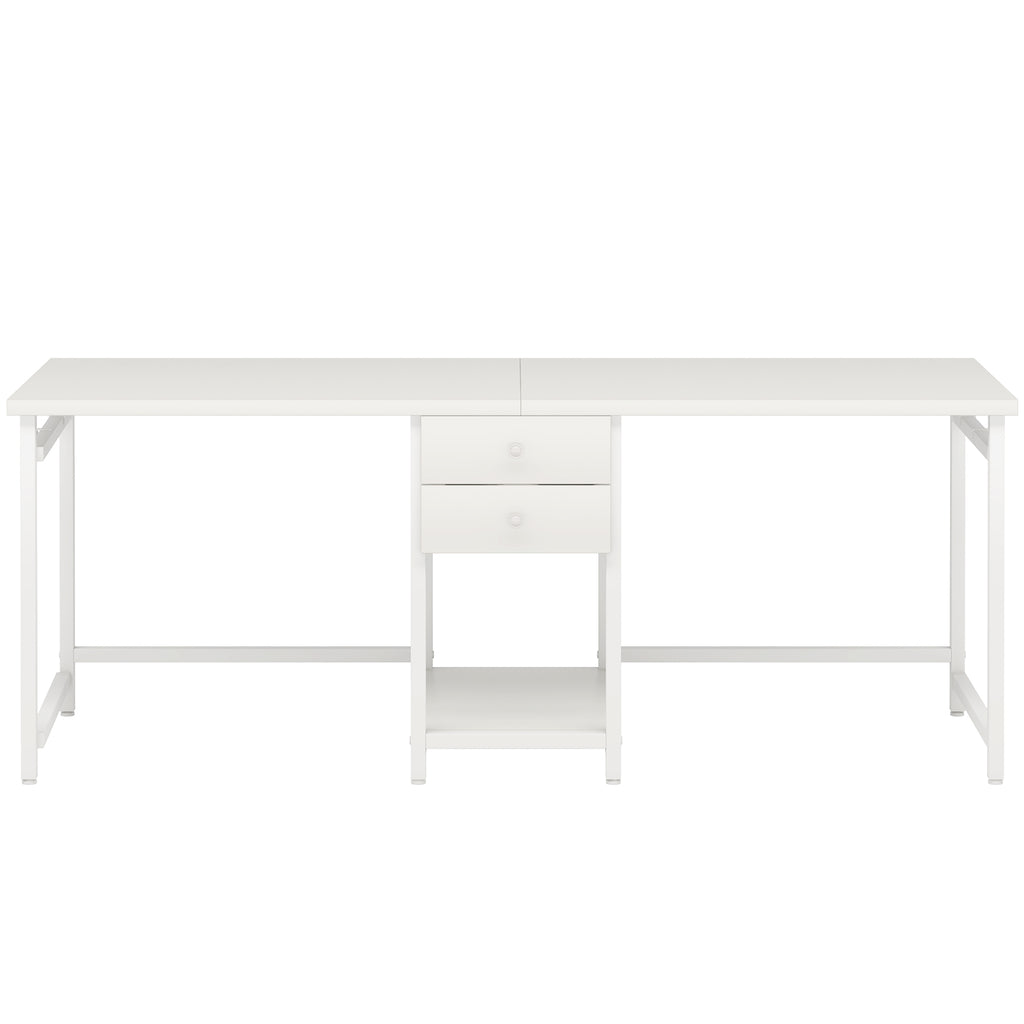 79-Inch Two Person Computer Desk with Drawers and Storage Shelves