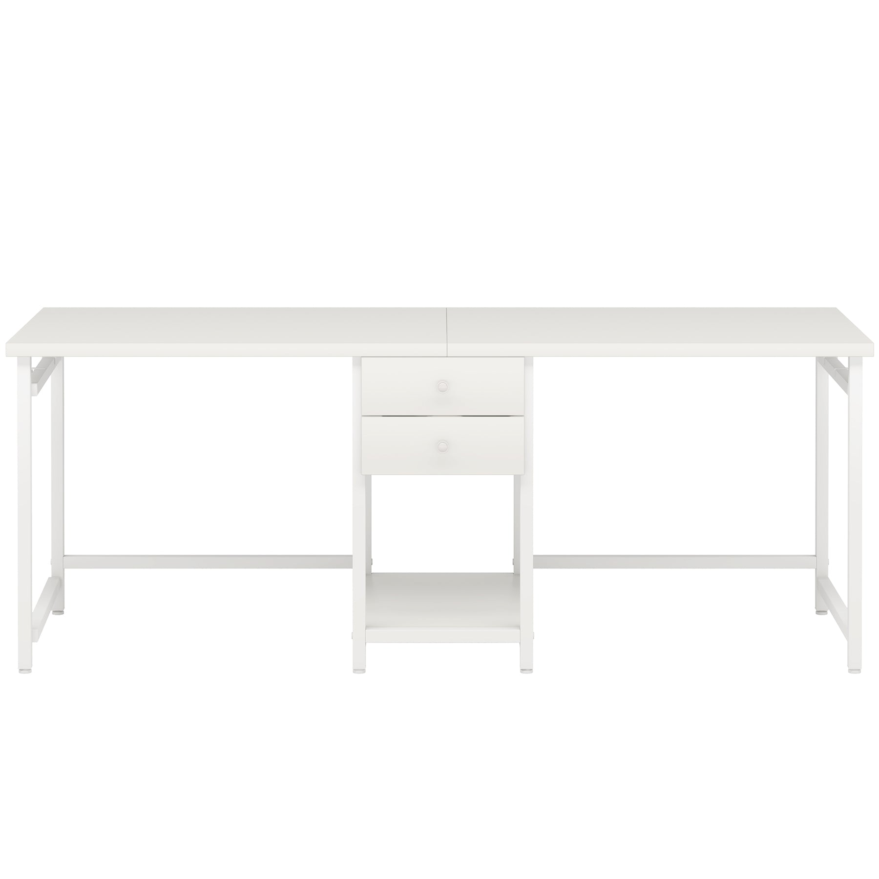 79-Inch Two Person Computer Desk with Drawers and Storage Shelves