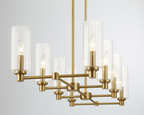 Willow Eight Lights Island with Clear Ribbed Glass Pendant Lamp - Satin
